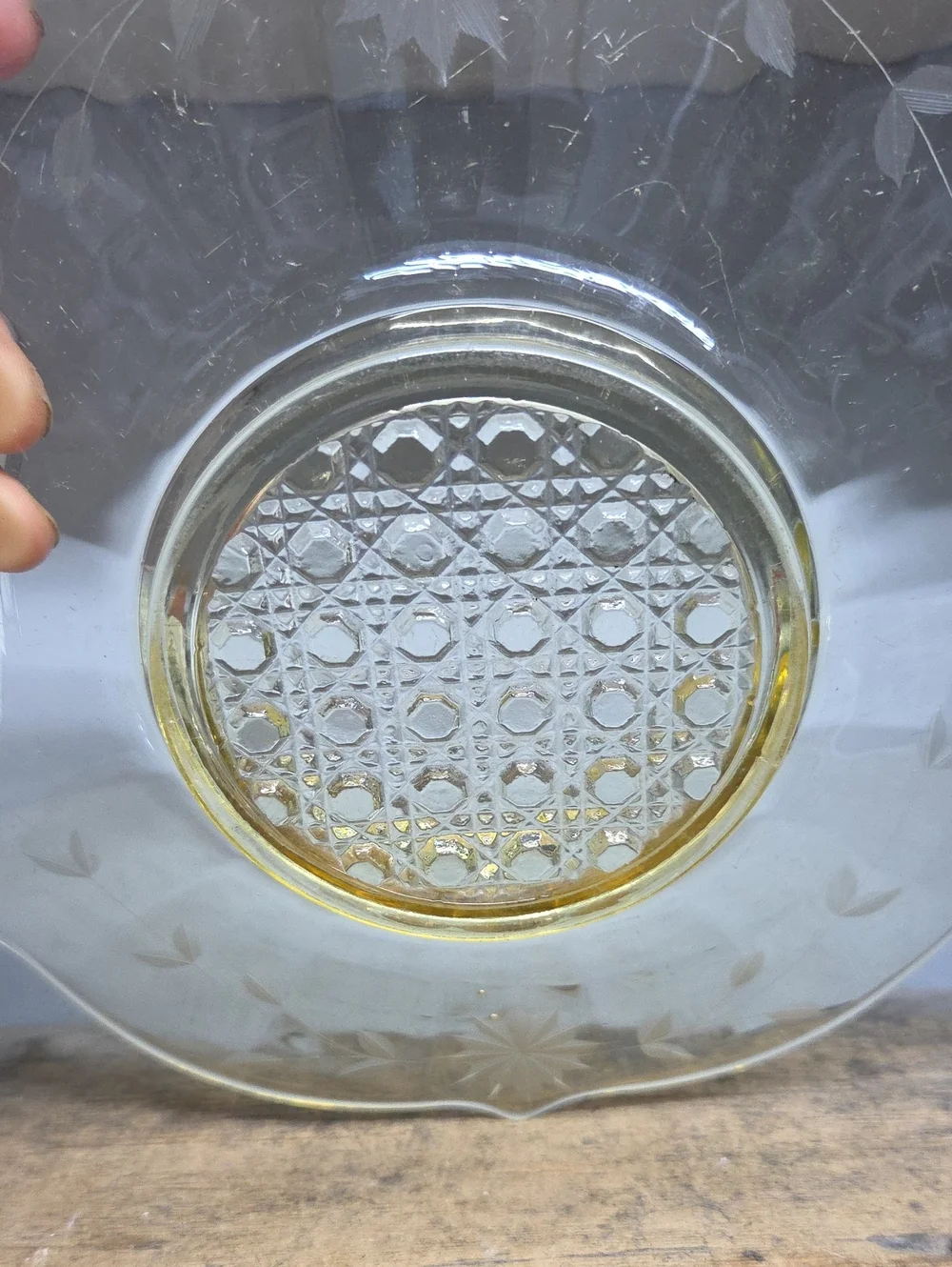 Vintage Lancaster Glass Yellow Depression Glass Handled Dish